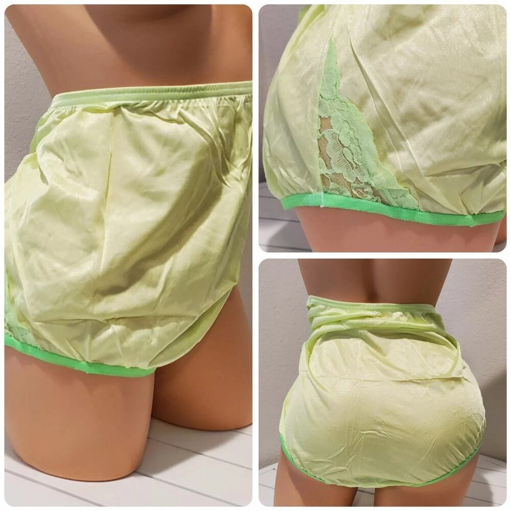 Vanity Fair Lace Nouveau Nylon Full Cut Panty Lace Shiny Green Lemon Lime 12/5XL